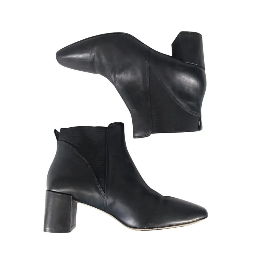 TALBOTS! BLACK GENUINE LEATHER, ELASTIC SIDE INSET, CHUNKY HEEL ANKLE BOOTS! 7M